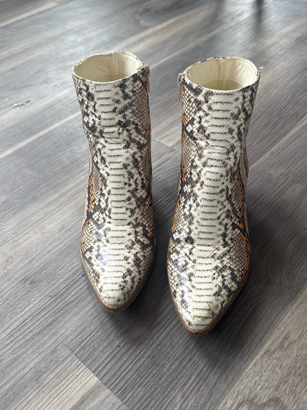 Coconuts by Matisse Snake-Print Ankle Boots in Cream and Brown